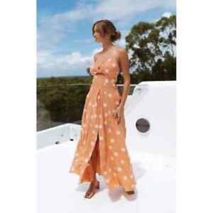 Petal + Pup Malik Polka Dot Cutout Maxi Dress Orange Size 4 High Slit Crisscross